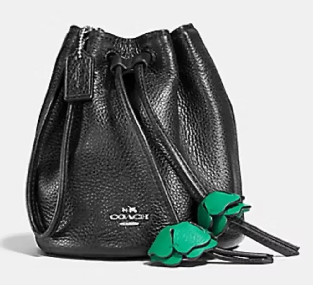 Coach petal black pebbled leather Tulip bucket bag Wristlet